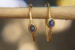 sapphire gold hoops 24k solid gold, hand made artisan gold hoops. gold small hoops gold with texture , organic gold hoops with blue sapphire