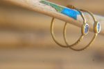 sapphire gold hoops 24k solid gold, hand made artisan gold hoops. gold small hoops gold with texture , organic gold hoops with blue sapphire
