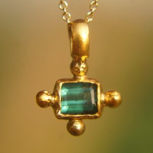 24k gold blue tourmaline pendant//square blue tourmaline pendant//tourmaline gold necklace//artisan 24k gold pendant//handmade one of a king