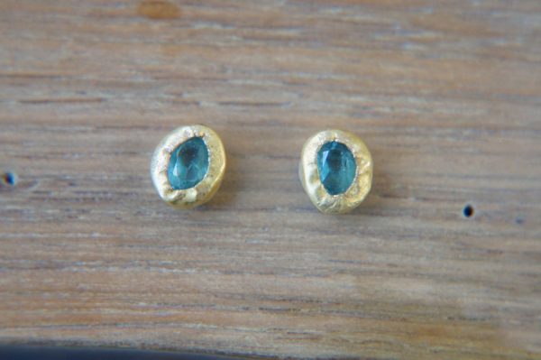 solid 22k gold- blue topaz- Studs -light blue Earrings-stud earrings-22k gold earrings- blue earrings -solid gold studs- 22k gold studs