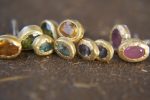 solid 24k gold -Rough blue sapphire Earrings-stud earrings-22k gold earrings- rough blue sapphire earrings- raw sapphire earrings studs
