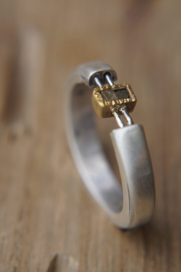 Raw Engagement Ring, 22K Gold and Rough cubic Diamond engagement ring,Unique Engagement ring,rough diamond ring, Alternative Engagement Ring