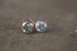 aqua marine- rose gold Earrings Women- Gift for Women-red gold earrings - Wife Girlfriend- 18K- rose Gold- Bezel Earring-  rose gold studs