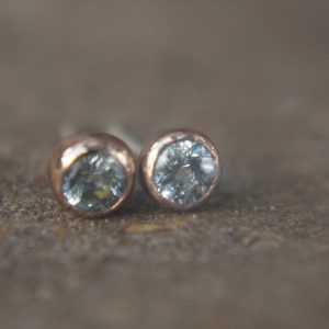 aqua marine- rose gold Earrings Women- Gift for Women-red gold earrings - Wife Girlfriend- 18K- rose Gold- Bezel Earring-  rose gold studs