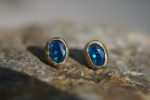 aqua marine- rose gold Earrings Women- Gift for Women-red gold earrings - Wife Girlfriend- 18K- rose Gold- Bezel Earring-  rose gold studs