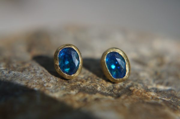 aqua marine- rose gold Earrings Women- Gift for Women-red gold earrings - Wife Girlfriend- 18K- rose Gold- Bezel Earring-  rose gold studs