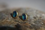 solid 22k gold- swiss blue topaz Studs -blue Earrings-stud earrings-22k gold earrings- blue topaz earrings -solid gold studs- 22k gold studs