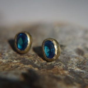 solid 22k gold- swiss blue topaz Studs -blue Earrings-stud earrings-22k gold earrings- blue topaz earrings -solid gold studs- 22k gold studs