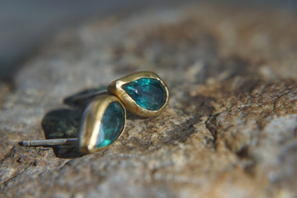 drop earrings-22k gold gold earrings- blue topaz Studs -stud drop earrings- blue topaz earrings -solid gold studs-22k gold drop studs