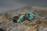 drop earrings-22k gold gold earrings- blue topaz Studs -stud drop earrings- blue topaz earrings -solid gold studs-22k gold drop studs
