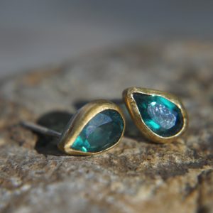 drop earrings-22k gold gold earrings- blue topaz Studs -stud drop earrings- blue topaz earrings -solid gold studs-22k gold drop studs