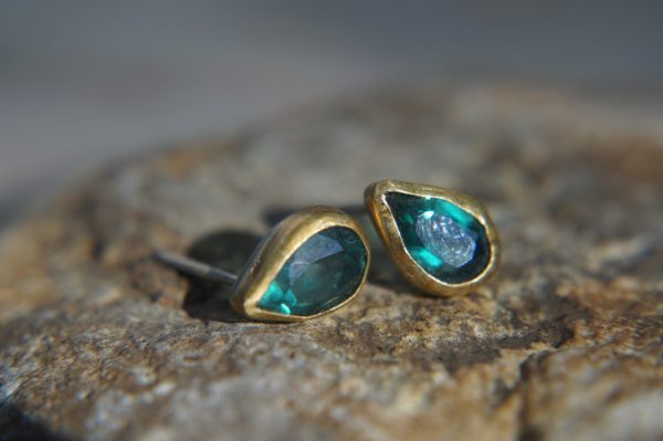 drop earrings-22k gold gold earrings- blue topaz Studs -stud drop earrings- blue topaz earrings -solid gold studs-22k gold drop studs