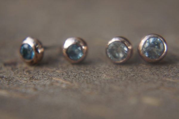 sale solid 18k rose gold swiss blue topaz stud-one of kind-stud earrings-22k gold earrings- ruby earrings- 22k stud with stone-ruby earrings
