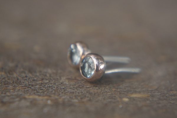aqua marine- rose gold Earrings Women- Gift for Women-red gold earrings - Wife Girlfriend- 18K- rose Gold- Bezel Earring-  rose gold studs