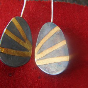 artisan bimetal-gold oxidized silver earrings-24k gold earrngs -gold earrings-one of kind earring-artisan  earring-gold artisan -keum boo