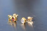 solid 24k gold- sapphire Studs -raw sapphire studs- Earrings-stud earrings-24k gold earrings-raw gem earrings- rough diamond earrings-