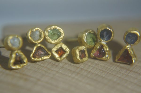 24k solid gold//orange sapphire & diamonds//diamond sapphire Earrings//stud earrings//gold earrings//sapphire earrings //24k gold earring