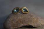 solid gold drop earrings-blue topaz Earrings-Gold Studs-stud earrings-22k earrings-solid gold earrings- 22k stud with stone- topaz earrings