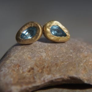 solid gold drop earrings-blue topaz Earrings-Gold Studs-stud earrings-22k earrings-solid gold earrings- 22k stud with stone- topaz earrings