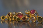 solid 24k gold- raw gem Studs -raw gem stone- Earrings-stud earrings-24k gold earrings-raw gem earrings rough sapphire earrings-