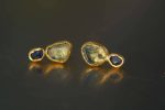 solid 24k gold- raw gem Studs -raw gem stone- Earrings-stud earrings-24k gold earrings-raw gem earrings rough sapphire earrings-