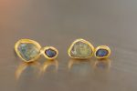 solid 24k gold- raw gem Studs -raw gem stone- Earrings-stud earrings-24k gold earrings-raw gem earrings rough sapphire earrings-