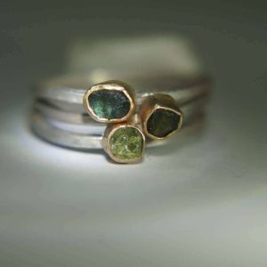 custom made for karen colbert //two pink sapphire one blue sapphire//22k gold setting on a silver shank-raw stone -alternative engagement