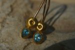 sale solid gold drop earrings//blue topaz Earrings//Gold Dangle & Drop Earrings//blue earrings//24k gold earrings// 24ct earrings with stone
