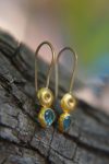 sale solid gold drop earrings//blue topaz Earrings//Gold Dangle & Drop Earrings//blue earrings//24k gold earrings// 24ct earrings with stone