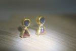 solid 24k gold- sapphire & garnet Studs -raw gem stone- Earrings-stud earrings-24k gold earrings-raw sapphire earrings rough stone earrings-