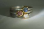 custom made for  karen colbert //two pink sapphire one blue sapphire//22k gold setting on a silver shank-raw stone -alternative engagement