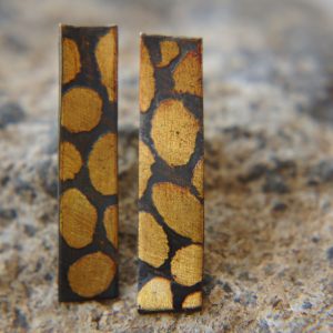 Gold Earrings//long Stud Earrings//Minimalist Silver Gold Earrings//Contemporary Jewelry//mix metal earrings//24k gold and oxidized silver