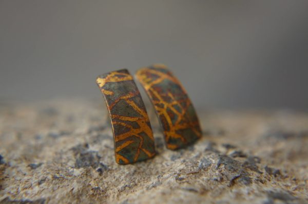 Gold Earrings//long Stud Earrings//Minimalist Silver Gold Earrings//Contemporary Jewelry//mix metal earrings//24k gold and oxidized silver