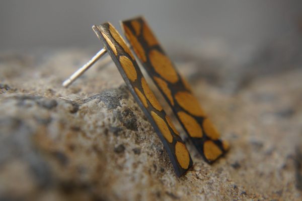 Gold Earrings//long Stud Earrings//Minimalist Silver Gold Earrings//Contemporary Jewelry//mix metal earrings//24k gold and oxidized silver