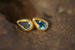 solid gold drop earrings-blue topaz Earrings-Gold Studs-stud earrings-22k earrings-solid gold earrings- 22k stud with stone- topaz earrings