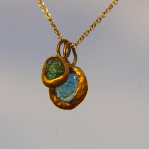 Medium 24k gold pendant//gold charm necklace//gemstone pendant//raw gem pendant//24 k gold pendant//solid gold diamond//color gem necklace