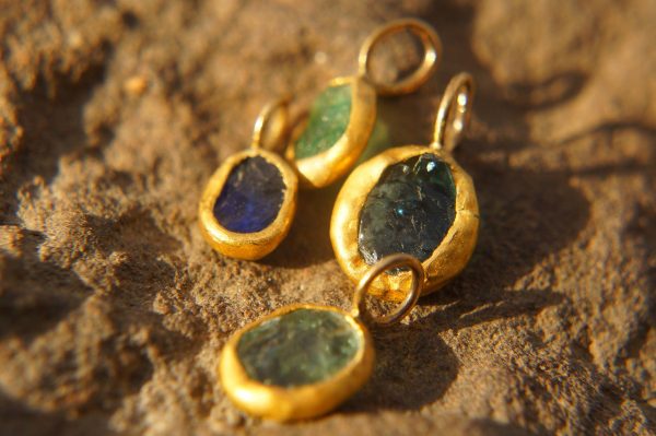 Medium 24k gold pendant//gold charm necklace//gemstone pendant//raw gem pendant//24 k gold pendant//solid gold diamond//color gem necklace