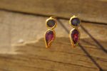 24k solid gold//rough diamond//blue topaz//gold and diamond Earrings//stud earrings//gold earrings//diamond earrings //24k gold earring