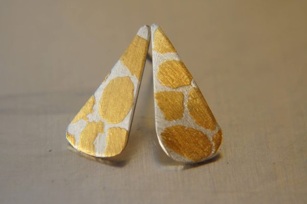 Gold Earrings//long Stud Earrings//Minimalist Silver Gold Earrings//Contemporary Jewelry//mix metal earrings//24k gold and oxidized silver