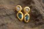 24k solid gold//rough diamond//blue topaz//gold and diamond Earrings//stud earrings//gold earrings//diamond earrings //24k gold earring