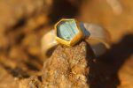 hexagon blue ring/bohemian gold ring//gold ring//solid gold ring//blue tourmaline//silver and gold artisan ring//one of a kind ring