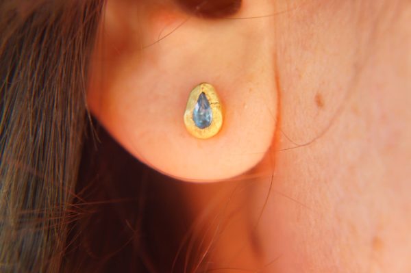solid gold drop earrings-blue topaz Earrings-Gold Studs-stud earrings-22k earrings-solid gold earrings- 22k stud with stone- topaz earrings
