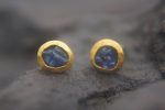 solid 22k gold -Rough blue sapphire  Earrings-stud earrings-22k gold earrings-  rough blue  sapphire earrings- raw sapphire earrings studs
