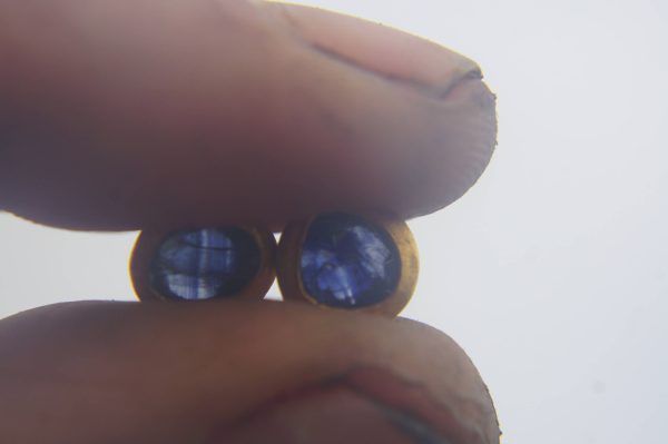 solid 22k gold -Rough blue sapphire  Earrings-stud earrings-22k gold earrings-  rough blue  sapphire earrings- raw sapphire earrings studs