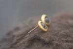 solid 22k gold -Rough blue sapphire  Earrings-stud earrings-22k gold earrings-  rough blue  sapphire earrings- raw sapphire earrings studs
