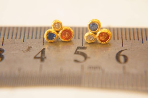 24k solid gold//orange sapphire & diamonds//diamond sapphire Earrings//stud earrings//gold earrings//sapphire earrings //24k gold earring