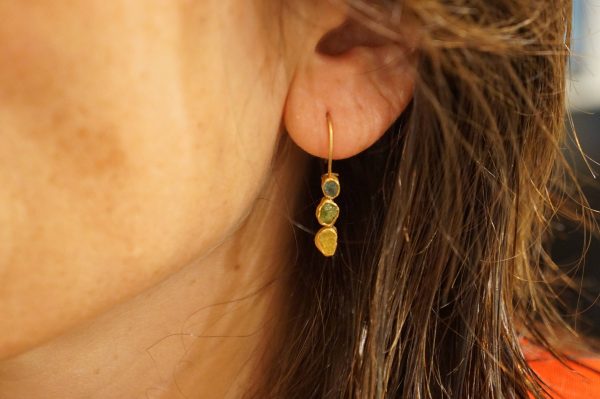 solid gold dangle earrings//blue green gem Earrings//24k Gold Dangle & Drop Earrings//spring color earrings//24k gold earrings//24k gold
