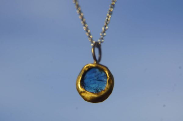 Medium 24k gold pendant//gold charm necklace//gemstone pendant//raw gem pendant//24 k gold pendant//solid gold diamond//color gem necklace