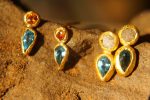 24k solid gold//rough diamond//blue topaz//gold and diamond Earrings//stud earrings//gold earrings//diamond earrings //24k gold earring