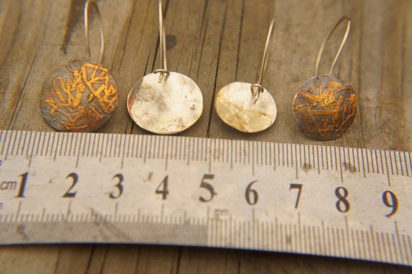 artisan bimetal-gold oxidized silver earrings-24k gold earrngs -gold earrings-one of kind earring-artisan  earring-gold artisan -keum boo